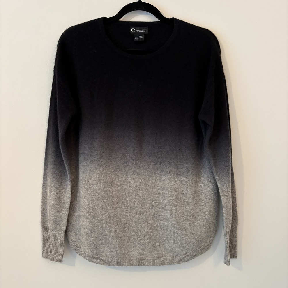 100% Cashmere Black Grey Gradient Ombre Sweater Size S Quiet Luxury Minimalist